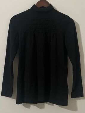 Style & Co. Black Smocked Bib Turtleneck Sweater Size S